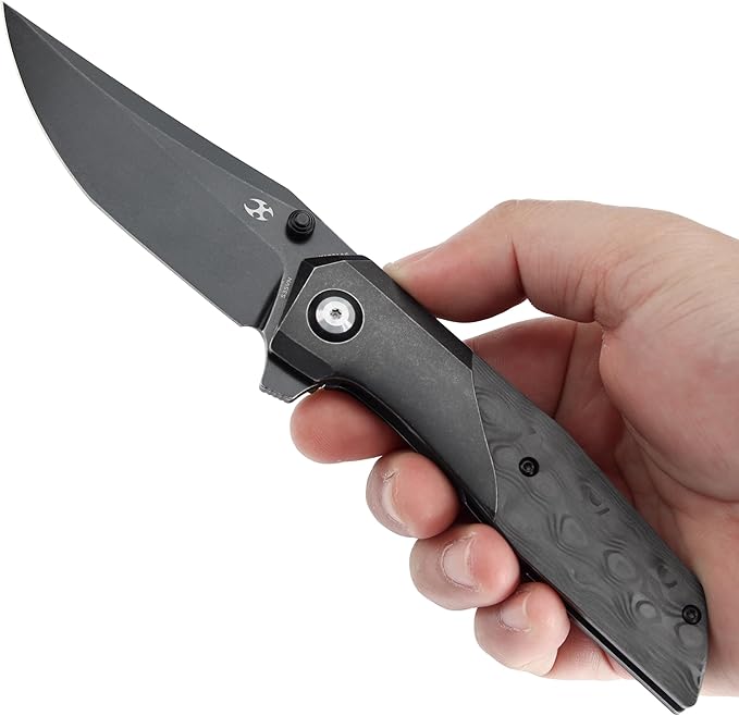 KANSEPT Deadite Pocket Folding Knives for Men Women Camping Hiking 3.52'' Blackwash CPM S35VN Blade EDC Knife with Blackwash Titanium with Rose Pattern Carbon Fiber Handle Everyday Carry K1081A6