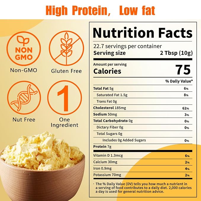 NutraBloom Whole Egg Powder, Pure Natural Gluten Free Versatile Single Ingredient Nutrient-Rich Whole Egg Powder 8 Ounce for Baking, Cooking, Camping Meals, Quick Meal Preparation