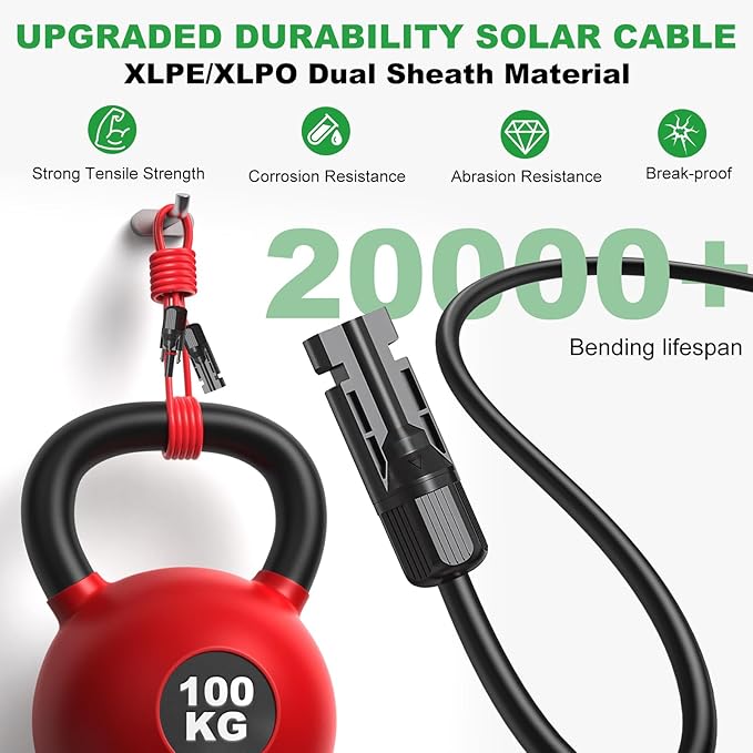 Oududianzi Solar Extension Cable 40Ft, Solar Wire 10AWG, Tinned Copper PV Cable 10Gauge, Solar Panel Wires and Connectors for Home RV Boat Outdoor Camping Solar Photovoltaic Systems, Set of 2