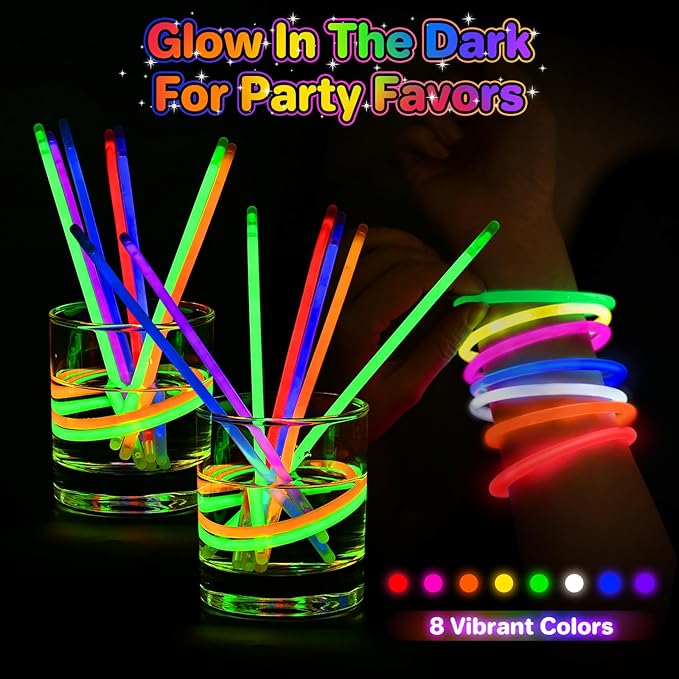 SpringFlower 200Pcs Ultra Bright Glow Sticks, Glow Sticks Bracelets For Kids Party Favors, Glow in The Dark Party Supplies, Glow Decorations, Neon Party Favors Glow Party, Wedding, Birthday
