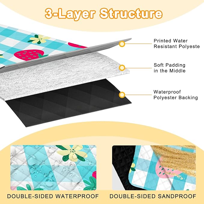 Extra Large Picnic Blanket Waterproof,80"x 80"Foldable Machine Washable Beach Blankets,Outdoor Blanket for 6-8 Adults,Picnic Mat Suitable for Indoor Crawling,Park Beach,Camping,Hiking,Travel (Blue)