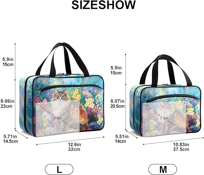 Fustylead Fantastic Cat in Colorful Spring Floral Travel Medicine Storage Bag Large Household Pill Bottle Organizer with Zipper for First Aid, Pills, Vitamins, Medical Supplies