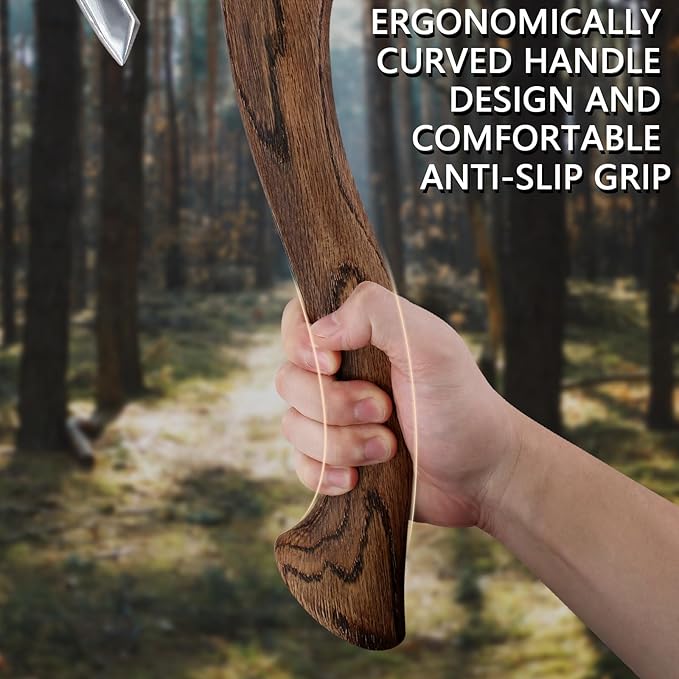 15" Camping Hatchet, Hand-Forged Axe with Sheath for Wood Chopping and Splitting, Bushcraft Axe with Beech Handle for Outdoor Camping and Survival