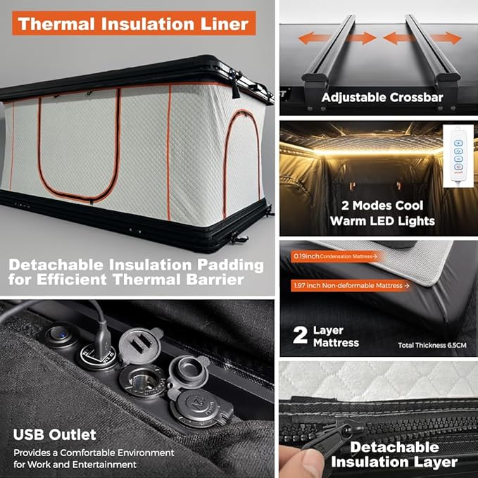 Rooftop Tent Hard Shell - Outdoor Car Camping 2-3 Person Truck, Sedan, SUV, Waterproof, Teardrop, Windproof, Sturdy, Easy Up Roof for SUV Road Trip Essentials Overland, Large, Black (Upgraded version)