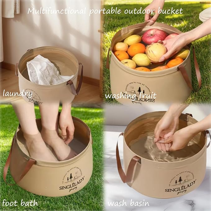 New Collapsible Travel Basin, Portable Leakproof Collapsible Bucket with Handle, Multifunctional Lightweight Foldable Water Bucket Bag for Outdoor Camping, Cleaning, Laundry & Foot Soaks (12L)