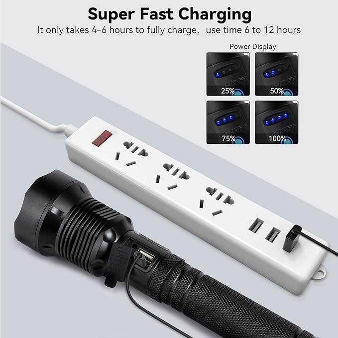 Flashlights High Lumens Rechargeable, Super Bright 3000 Lumens Flashlights with USB Cable, Brightest LED Flashlight for Emergencies, High Powered Flash Light IPX6 Waterproof 7 Light Modes Zoomable