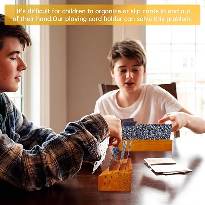 Card Deck Stand Set of 2 Playing Cards Holder for Kids Elder Wood Racks Tray for Organizing on Game Bridge Adults Uno Skipbo 5 Crowns(Orange)