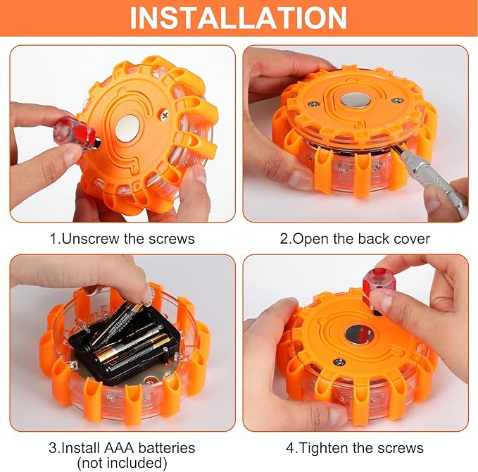 Tallew 12 Pack LED Road Emergency Roadside Lights Flashing Safety Warning Kit Beacon Magnet Hook Vehicle Boat Truck Disc Magnetic Flash Cars Security Driveway Automotive Strobe