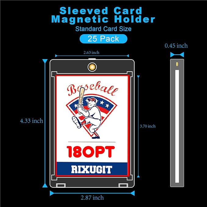 25-Pack 180pt Sleeved Card Magnetic-Holders - One Touch Card Holder, Card Case, Larger Inner Dimension: 2.63"x 3.7", Fits Soft Card Sleeve on Card First, Then into Card Holder for Double Protection