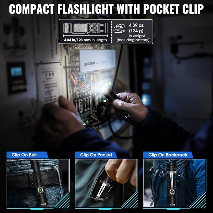 Rechargeable Tactical Flashlights, High Lumens Small Mini USB-C LED Flashlight, Compact EDC Flash Light, 4 Modes&Memory Function, Waterproof Pocket Lights for Home,Camping,Emergency (1, Black)