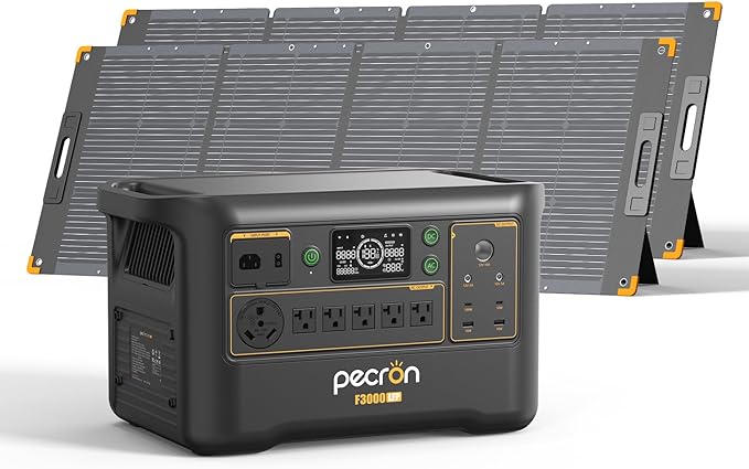 Pecron Portable Power Station F3000LFP with 300W Solar Panel*2, 3072Wh Solar Camping Generator can expand to 9216Wh, 3600W Solar Generator for RV, Home Use, CPAP