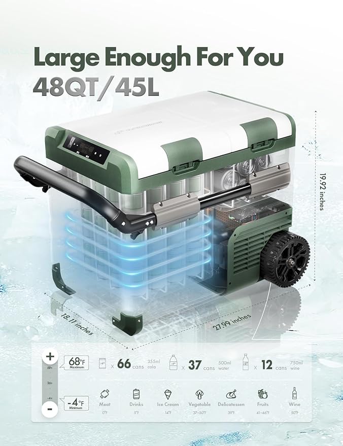 A-Premium 12 Volt Refrigerator 48QT/45.6L Portable Car Fridge Cooler, -4°F~68°F Separated Zone Portable Freezer APP Control with 12/24V DC & 110/240V AC Adapter,for Car Camping Truck RV Travel Use