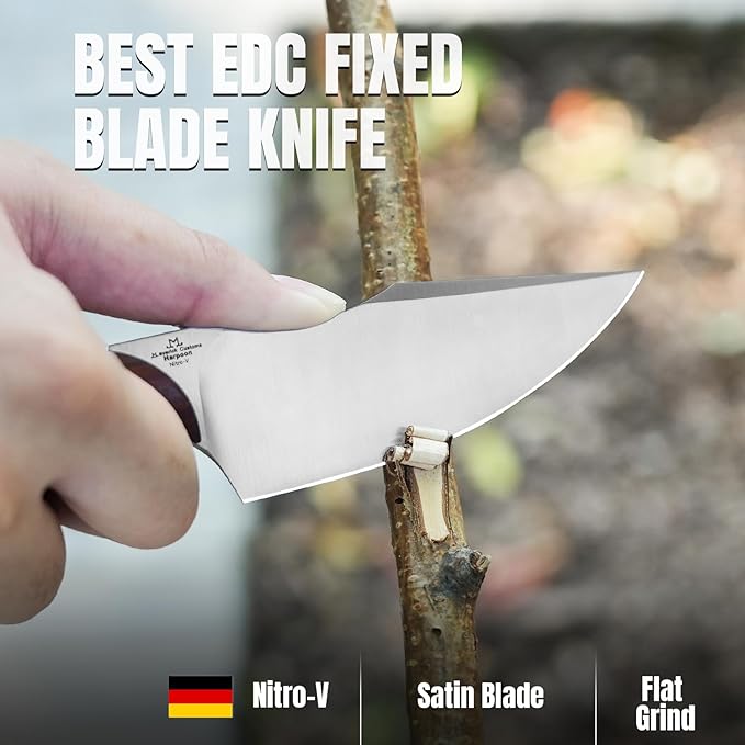 Kizer Harpoon Fixed Blade Knife with Sheath, 3.84??Nitro V Blade Hunting Knife with Red-sandalwood Handle, Camping Fixed Blade EDC Knives for Hiking, Survival 1040M3