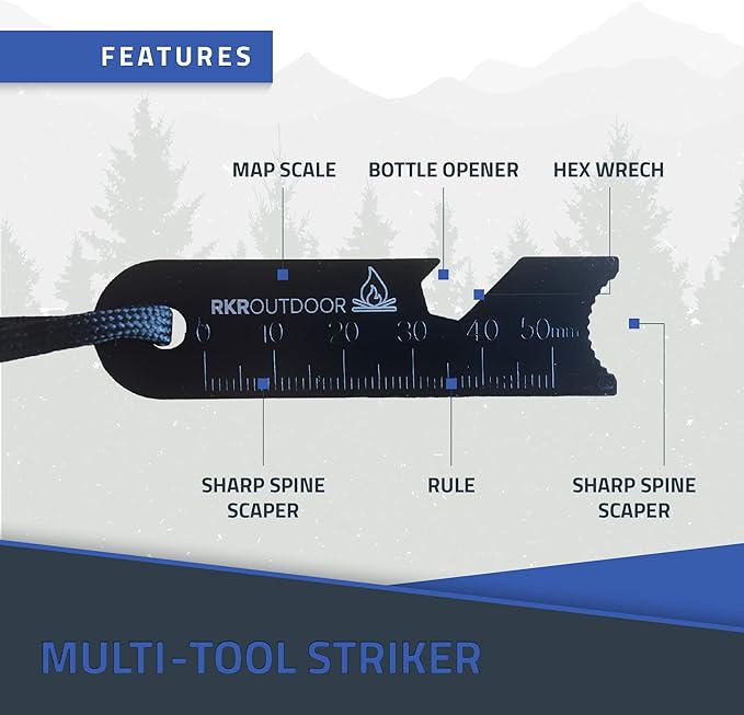 Ferro Rod Flint Fire Starter Kit with Handcrafted Wood Handle |5/16"- 3/8" Thick 12000-15000 Strikes |Survival Flint and Steel Rods with Multi-Tool Striker and Paracord Lanyard for Camping