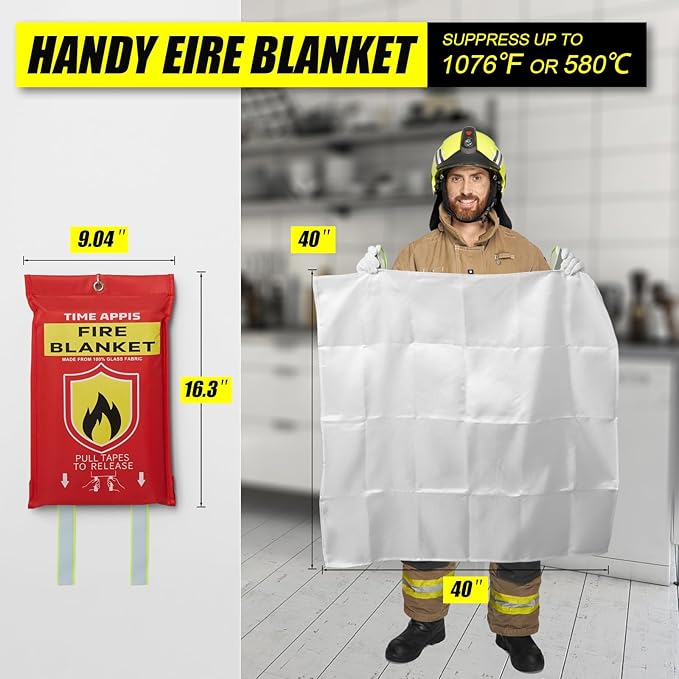 Fire Blanket, 40''x40'' Emergency Fireproof Blankets for Home and Kitchen, 4 Pack with Reflective Strips Heavy Duty Fiberglass Insulation Fireblanket, Emergency Survival Safety