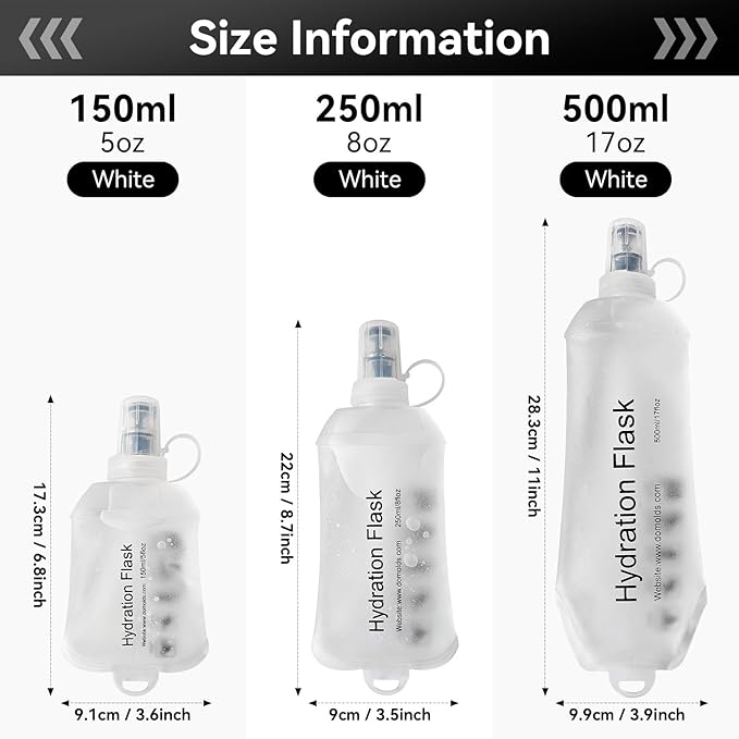 250ml Soft Flask, Soft Water Bottle for Hydration Packs, Running, Hiking, Cycling and Climbing - White