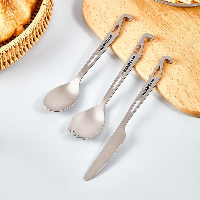 Titanium Knife, Spork and Spoon, 6.46" Long Utility Camping Utensil - Ultralight and Compact for Camping Hiking Backing Traveling and Picnic (Spork)