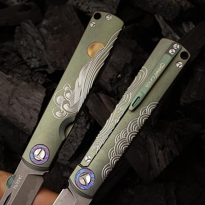 S35VN steel TC4 titanium alloy handle pocket folding knife, Japanese style can be preferred as a gift, camping, home, outdoor, EDC
