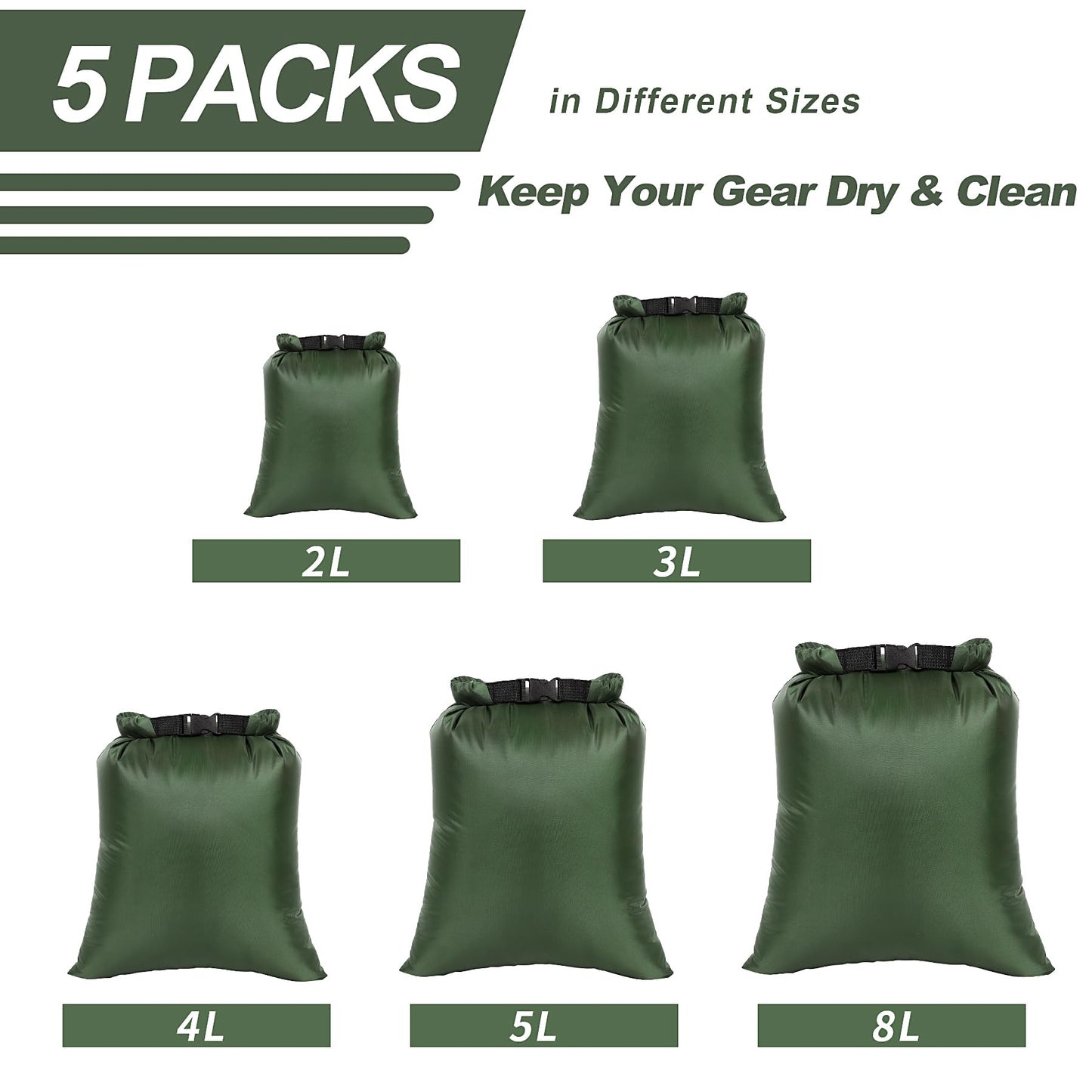 Ucolofun Dry Bags Waterproof Set, 5 Packs Ultralight Waterproof Bags Small Stuff Sack Water Proof