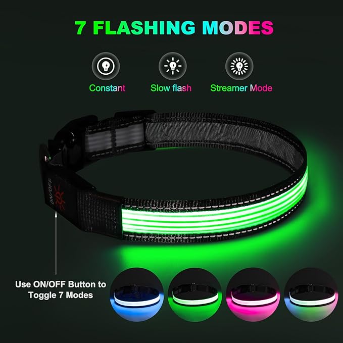 Multi-Color Light up Dog Collar, YFbrite USB Rechargeable LED Puppy Collar Super Bright Adjustable Glowing Dog Lights for Night Walking (Multi-Color, Small)