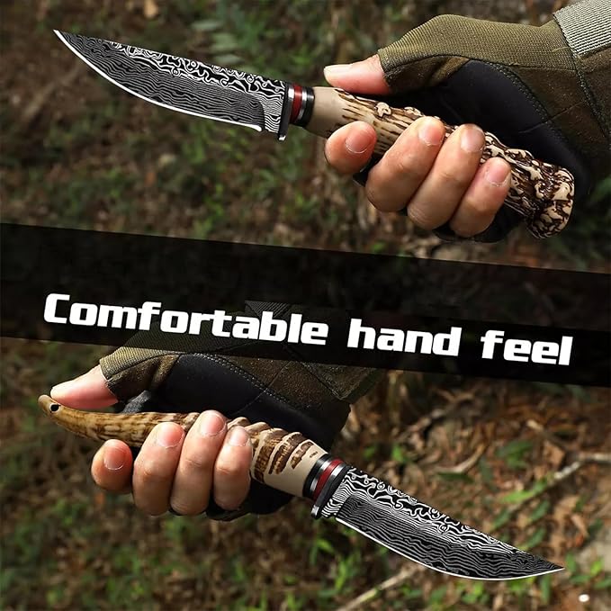 Plys Fixed Blade Knife, Hunting knife set, survival knife, fixed blade knife with sheath, Imitation Antler Handle, self defense weapons, Hand Forged Stainless Steel Camping barbecue Meat knife