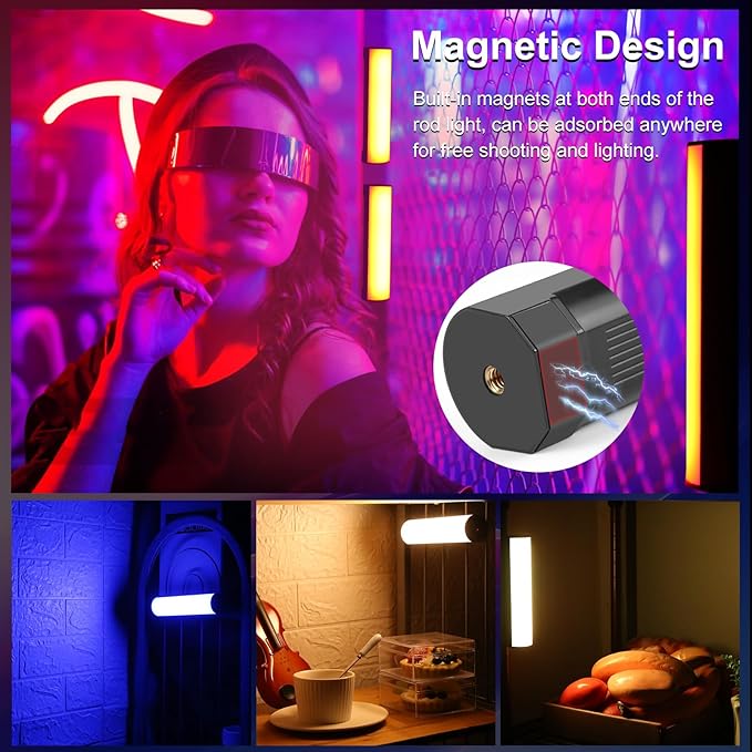 PULUZ Magnetic Handheld Light Wand, Full Color RGB Light Stick, LED Fill Light with 2000mAh Rechargeable Battery, 2500-9000K Dimmable Camera Tube Light for Studio Photography TikTok YouTube Vlog, 17cm