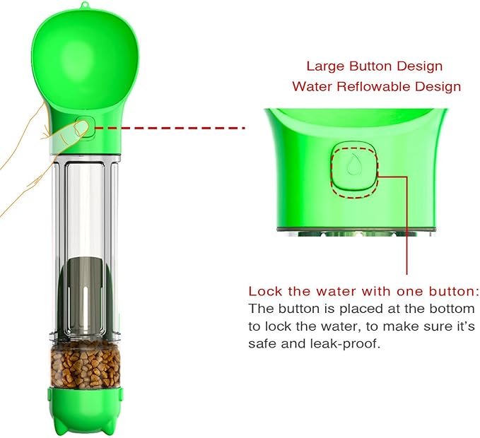 DoqiPaw Dog Travel Water Bottle Leak Proof No Spill Lead Leash Waterer Feeder Accessory Alternative to Dispenser Portable Pet Bowl Large Dogs(500ml) (Green)
