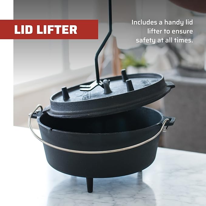 Camp Chef 14-inch Cast Iron Dutch Oven, Lid, and Lid Lifter ,Black/Cast Iron