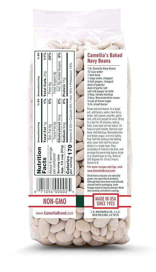 Camellia Brand Dried Navy (Pea) Beans – Premium White Beans for Southern-Style Baked Beans, Soups, Stews, and Healthy Vegetarian Meals – Non-GMO, Gluten-Free, 1 Pound (Pack of 12)