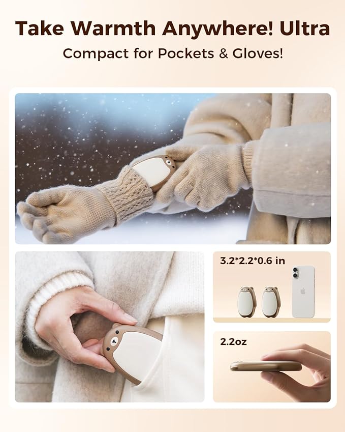 SWEETFULL Hand Warmers Rechargeable ??Cute Bear, 2 Pack Magnetic Hot Hands, Reusable Electric Pocket Heater, Great Gift for Daughter, Kids, Wife, or Bestie, Portable for Outdoor & Camping