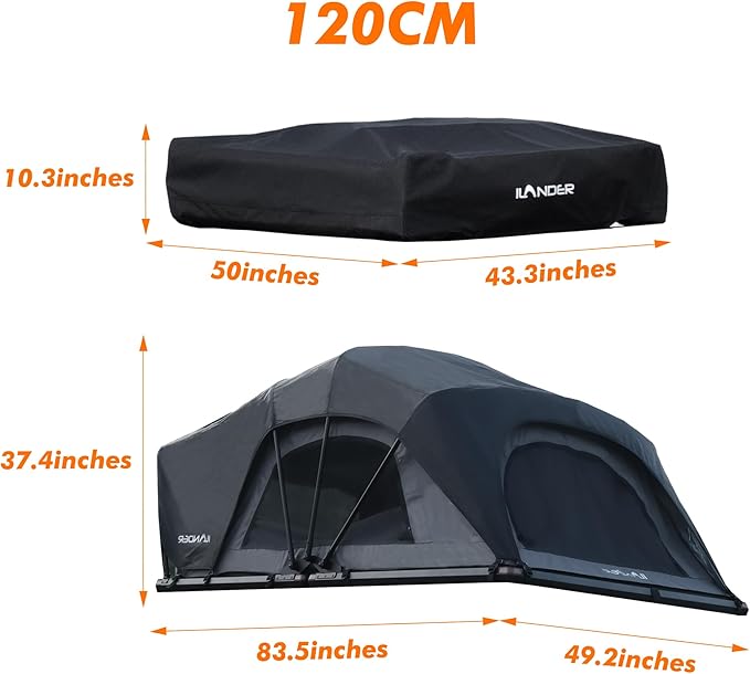 ILANDER Rooftop Tent, Hard Shell, SUV & Truck Camping, Foldable Rooftop Tent with Ladder, Waterproof & UV-Resistant 2-3 Person, 1.4M