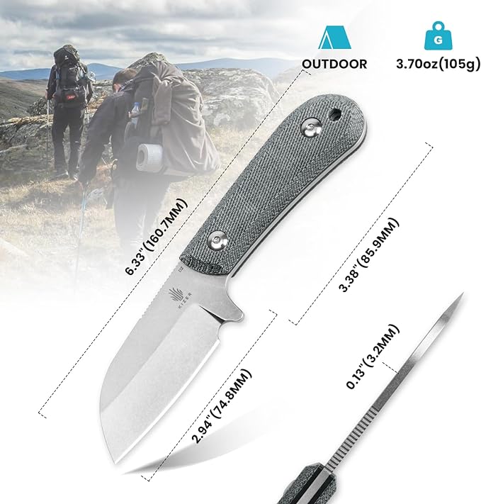 Kizer Deckhand Fixed Blade Hunting Knife with Sheath, D2 Blade Camping Knife G10+Micarta Handle Lightweight EDC Fixed Blade for Men Women Outdoor, for Hunting Survival 1062A1