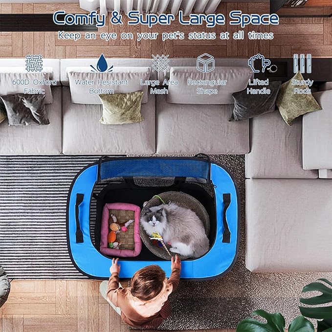 40x32x24 Inches Dog Playpen,Pet Playpen,Foldable Puppy Cat Playpen,Portable Exercise Kennel Tent Crate,Water-Resistant Breathable Shade Cover,Indoor Outdoor Travel Camping Use for Small Animals(L)