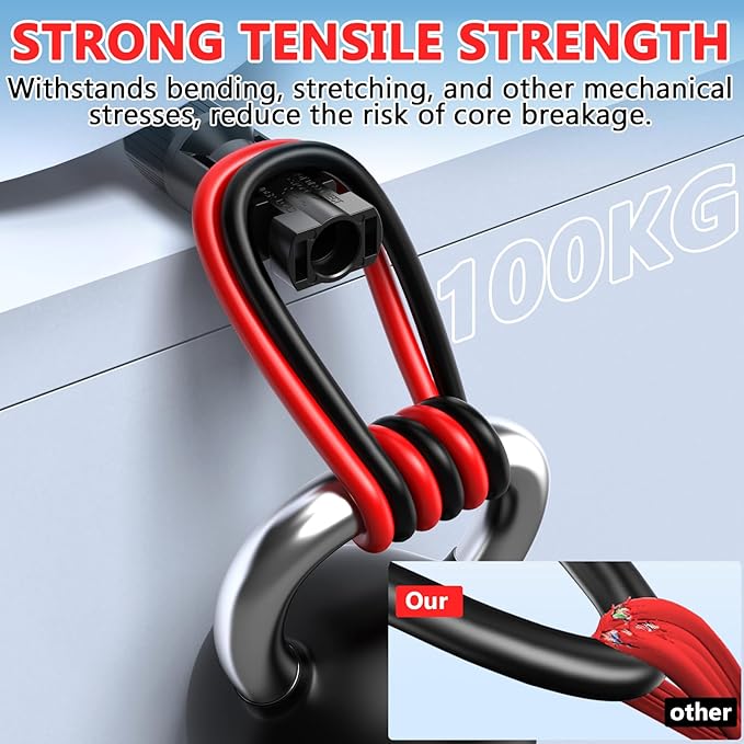 2x100 Feet Solar Panel Extension Cable, 12AWG Solar Panel Cable Solar Wire with Female and Male Waterproof Connectors for RV, Photovoltaic Systems (100FT Red + 100FT Black)