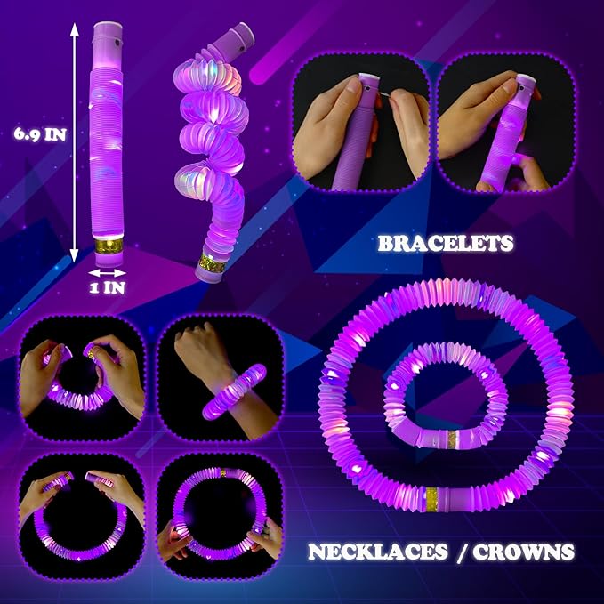 24 PCS Purple Glow Sticks Party Favors for Kids, Light Up Necklaces Bracelets Accessories for Toddlers,Halloween Birthday Party Basket Goodie Bag Stuffers Fillers,Treats Prizes Toys Gifts for Boy Girl