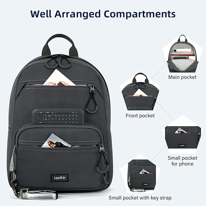 Carry On Travel Backpack For Men Women, 13 Inch Small Mini Work Bag Personal Item Backpacks, Camping Back Pack Lightweight Hiking Daypack For Office Nurse Commuter (Dark Gray)