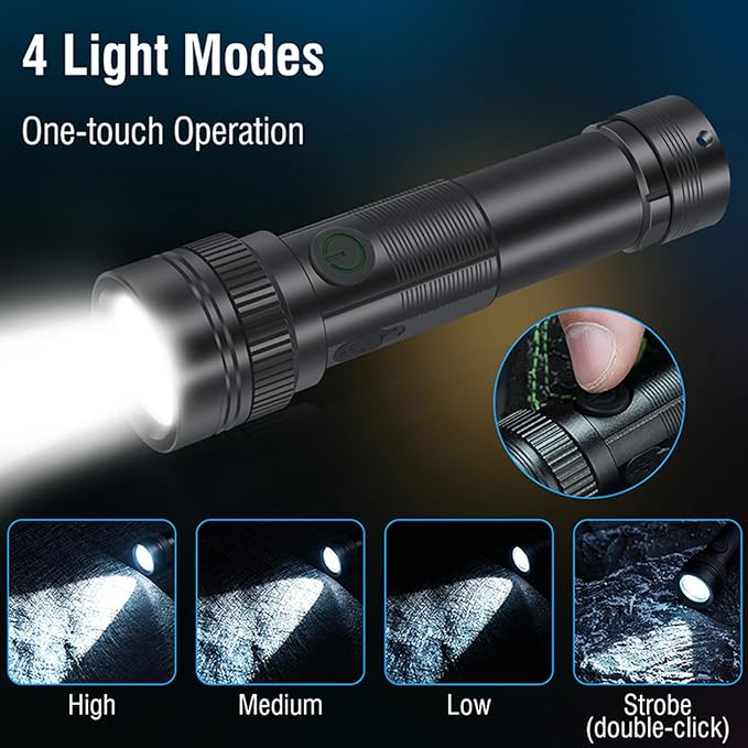 Rechargeable LED Flashlight High Lumens - 2 Pack Super Bright Small Tactical Flashlight Zoomable,4 Modes, IP64 Waterproof for Camping Emergency Repair Outdoor