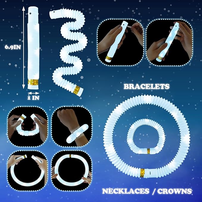24 PCS White Glow Sticks Party Favors for Kids, Light Up Necklaces Bracelets Accessories for Toddlers,Halloween Birthday Party Basket Goodie Bag Stuffers Fillers,Treats Prizes Toys Gifts for Boy Girl