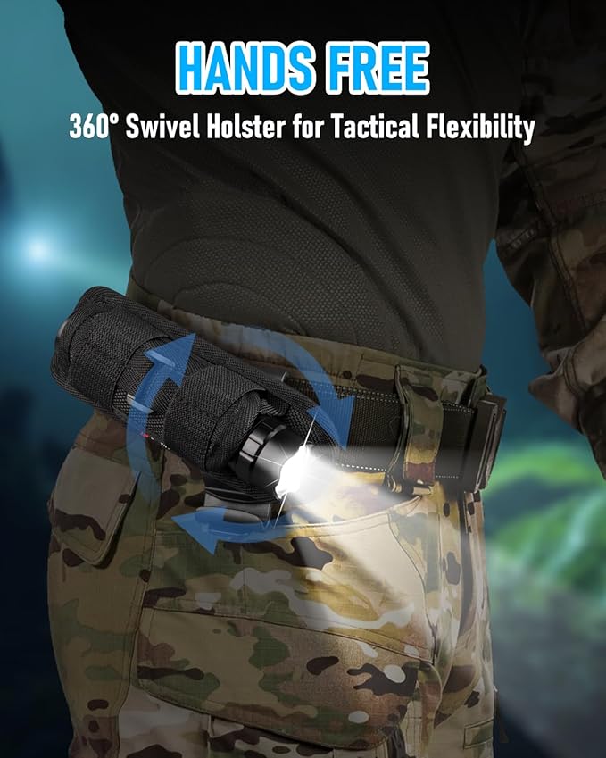 ULTRAFIRE Tactical Flashlight with Holster, Single Mode LED Flashlight 1000 High Lumen Duty Flashlights with Belt Holster and Charger, Bright Small Flash Light WF-501B