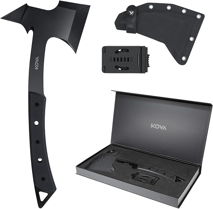 KOVA Black Thorn Hatchet - Stainless Steel, 14" Overall Length, 6.8" Blade, G10 Handle - Lightweight & Durable Axe, Ideal for Camping, Survival, and Outdoor Adventure