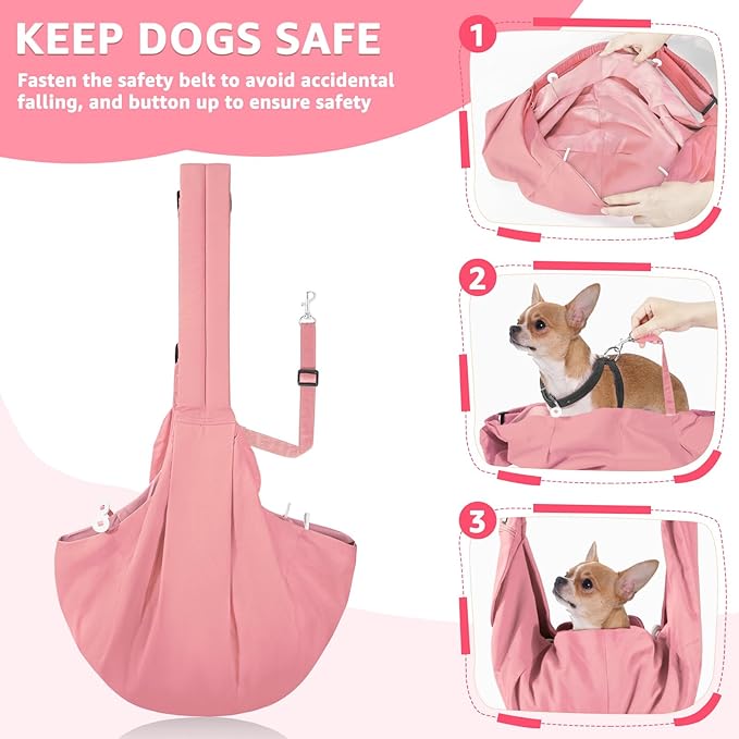 SlowTon Dog Carrier Sling - Thick Padded Shoulder Strap Adjustable Dog Carriers for Small Dogs, Puppy Carrier Purse for Pet Cat with Front Zipper Pocket Safety Belt Machine Washable (PH, XS)