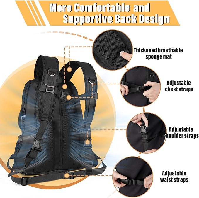 YUDODO Dog Front Carrier Backpack, Adjustable Breathable Pet Carrier for Small Dogs, Ventilated Puppy Back Pack with Safety Belt, Lightweight Doggy Backpack for Hiking Outdoor (Jet Black, M: 4.5-8lbs)