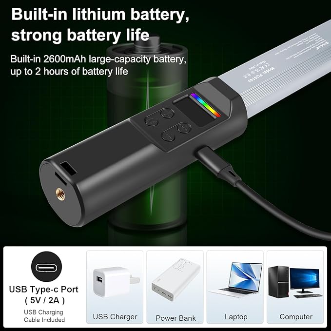 PULUZ 132 LEDs RGB Video Light, Handheld Stick Fill Light with Full Color, USB Rechargeable for YouTube TikTok, Portrait Photography, Party Background