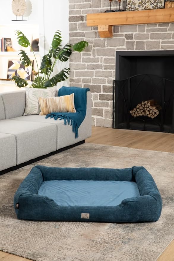 Furry's Paradise Foam Cuddler Waterproof Bolster Pet Bed with Reversible Cushion, Recycled Fibers and Non-Slip Bottom. (Deeper Waters, Orthopedic Large)