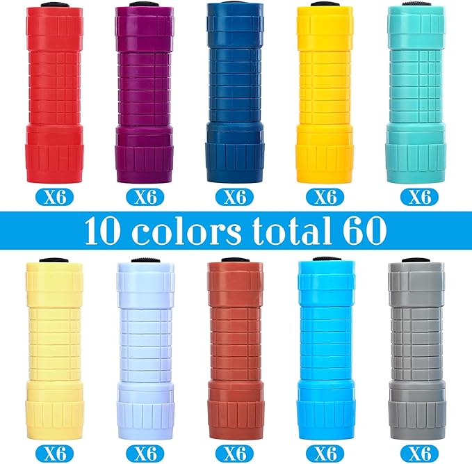 Riakrum 60 Pack 9 LED Flashlight Bulk Small Plastic Handheld Flashlights with Lanyard for Home School Night Reading Emergency Christmas Gifts, AAA Batteries Included(Cute Color)