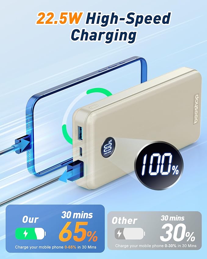 Portable Charger Power Bank - 37000mAh Portable Phone Battery with 4 Built-in Cables, 22.5W Fast Charging Battery Pack Bank Compatible with iPhone 16 15 14 13 Android Samsung Google Pixel etc(1 Pack)