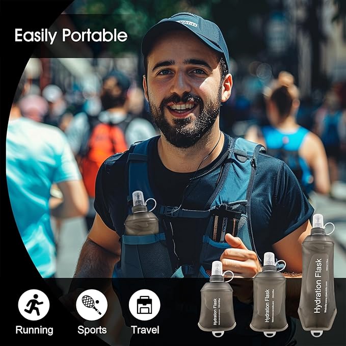 WILDREEDS 250ml Soft Flask, TPU Collapsible Soft Water Bottle for Hydration Pack, Running Vest, Folding Water Bottle for Hiking Cycling Climbing-1Pcs, Grey