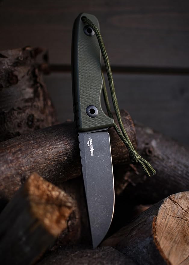 SCHNITZEL TRI - Outdoor Knife with Kydex Sheath and Dangler Carrying System - Bushcraft Knife Outdoor Leisure Knife Adult (Green)