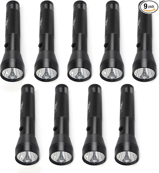 9 Pack Heavy Duty 2-Cell D Battery LED Big Flashlights Bulk, High Lumens, Single Mode, Aluminum, Rugged Metal Flashlight for Outdoors Camping Hinking Emergency