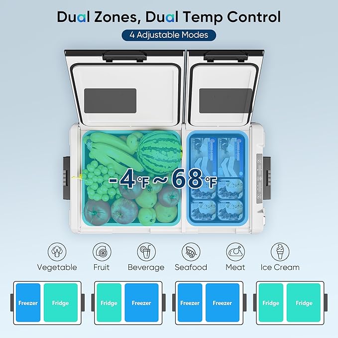 12 Volt Refrigerator Car Fridge - 50QT(48L) Dual Zone Electric Cooler, Car Refrigerator -4℉~68℉, Portable Refrigerator 12/24V DC 100-240V AC, Portable Freezer for Travel Camping RV Home